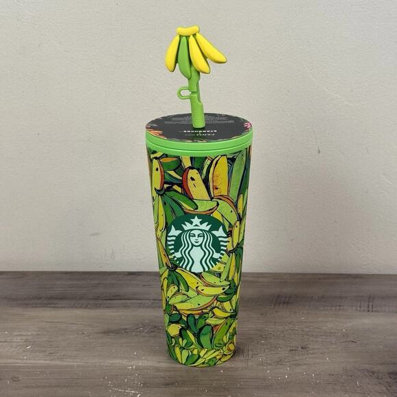 Farm Rio X Starbucks Board Banana Tumbler Cold Cup 24 oz & Tumbler Key Chain - Picture 5 of 16